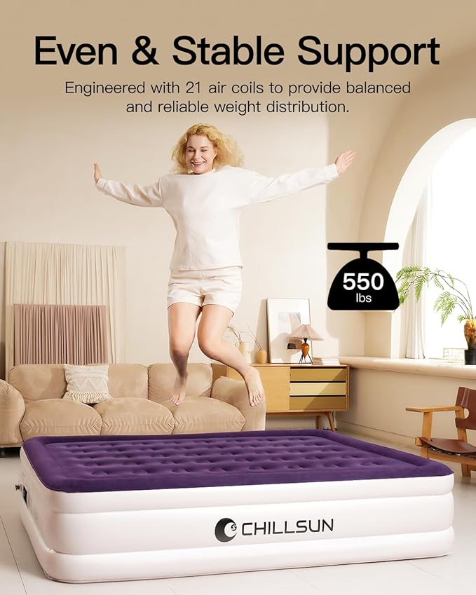 CHILLSUN Twin Air Mattress with Built in Pump, 16" Luxury Inflatable Mattress, Blow Up Mattress with Carrying Bag, Raised Elevated Double High Air Mattresses for Camping Guest & Home