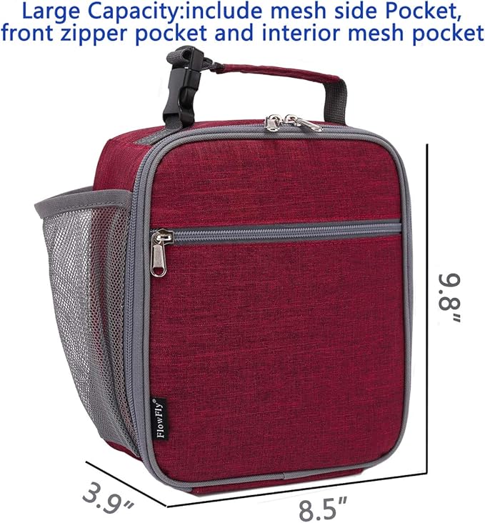 FlowFly Kids Lunch box Insulated Soft Bag Mini Cooler Back to School Thermal Meal Tote Kit for Girls, Boys, Red