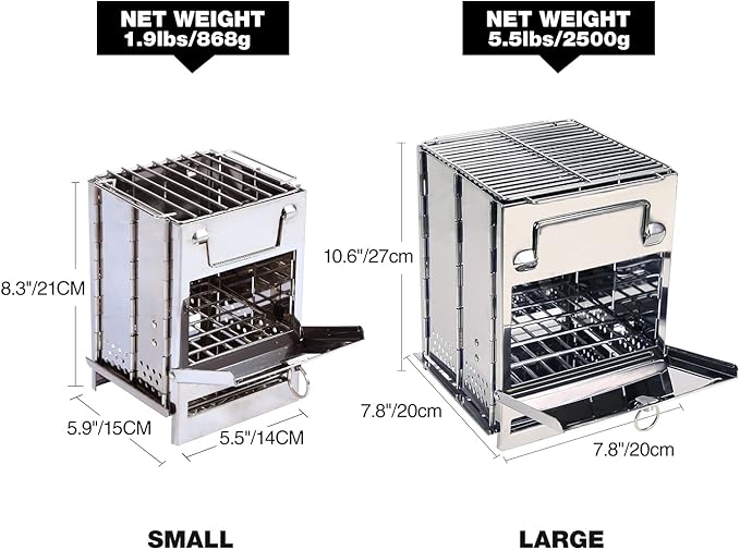 REDCAMP Wood Burning Folding Camp Stove Stainless Steel Grill, Portable Collapsible Backpacking Stove Survival Rocket Stove for Hiking Outdoor Tent Camping Picnic BBQ, Samll