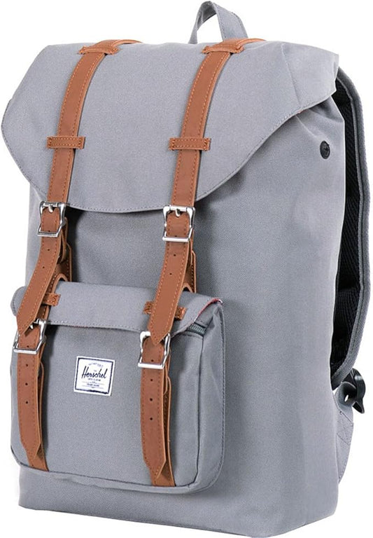 Herschel Little America Laptop Backpack, Grey/Tan Synthetic Leather, Mid-Volume 17.0L