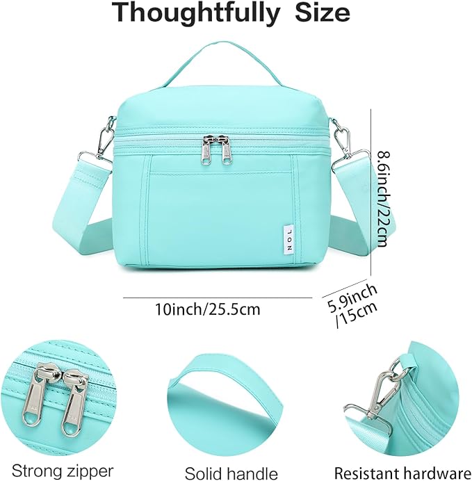 NOL Natural Organic Lifestyle Insulated Lunch Bags for Women Cooler Bag Lightweight Nylon Waterproof Lunch Box For Work (Cyan, Medium(normal))