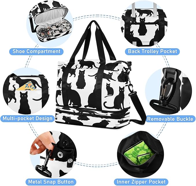 Cats Travel Duffel Bag Gym Tote Bag for Sports Waterproof Carry On Weekender Bag with Compartment