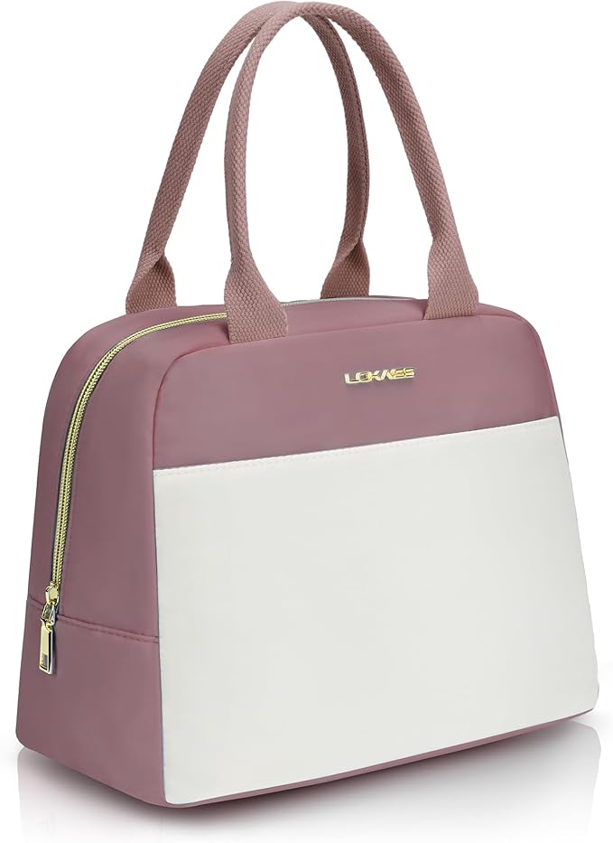 LOKASS Lunch Bag for Women-Insulated Adults Lunch Box with Front Pocket- Small Cute Lunch Tote for Work-Reusable Cooler Bag for Office Picnic Beach or Travel (Pink Purple)