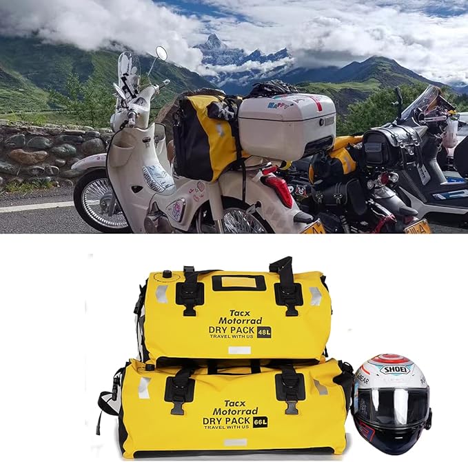 Waterproof Duffel Bag for Men/Women, Roll-top Dry Backpack Duffel Bag with Quick-fixed Straps, Motorcycle Tail Saddle Bag for Motorcycling, Rafting, Boating, Kayaking, Travel, 48L-Yellow