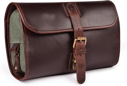 LEATHER VILLAGE Hanging Toiletry Bag for Men & Women, Handcrafted Vintage Cosmetic & Shaving Organizer Travel Dopp Kit- Cherry