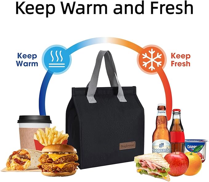 Lunch bag, Insulated Lunch Bag for Women Men, Lunch Containers Reusable Lunch Tote Bags for Work, Travel, Outdoor (Black)
