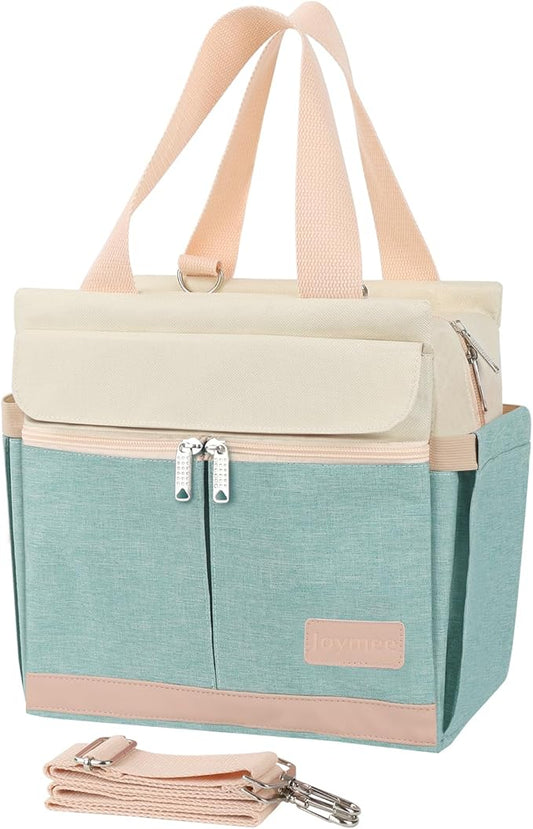 Joymee Lunch Box for Women Insulated Lunch Bag with Shoulder Strap Reusable Leakproof Large Spacious Lunch Cooler Tote for Women Adult with Bottle Holder and Side Pockets for Work - Heather Teal