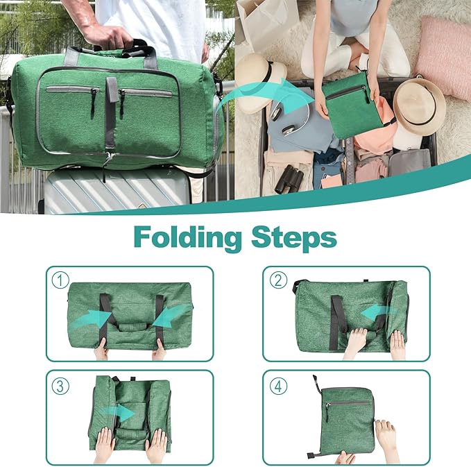 Dimayar 85L Travel Duffle Bag for Men Women - Foldable Duffel Bag with Shoes Compartment - Overnight Bags Waterproof & Tear Resistant(Forest Green)