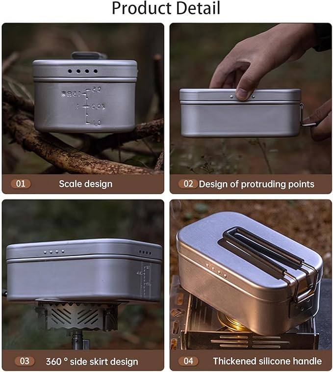 Campingmoon Camping Mess Tin Pressure Relief Aluminum Dinner Box Camping Bowls Cooking Pot with Foldable Handle for Camping & Cooking