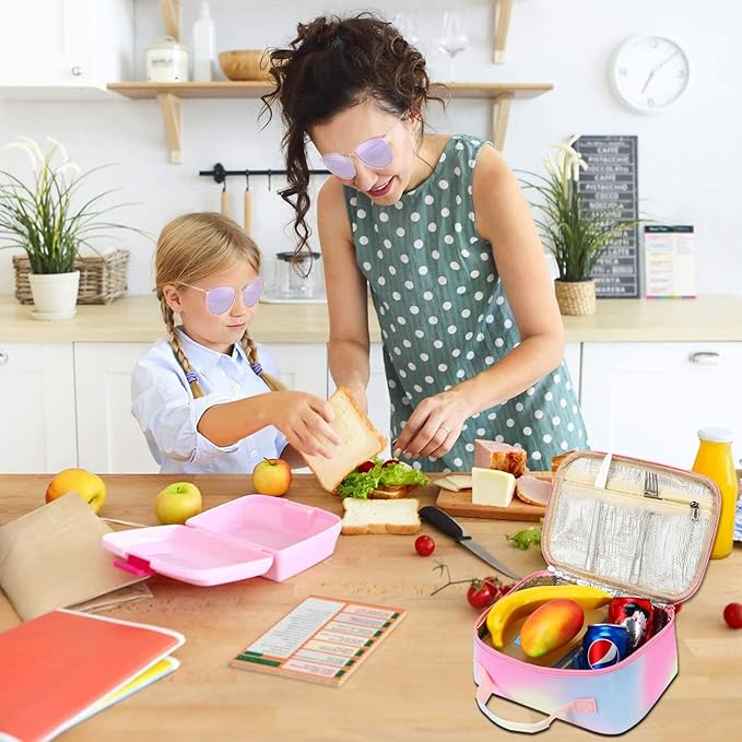 Kids Lunch Box Boys Girls Insulated Lunch Cooler Bag Reusable Lunch Tote Kit for School Travel (Y064 Rainbow)