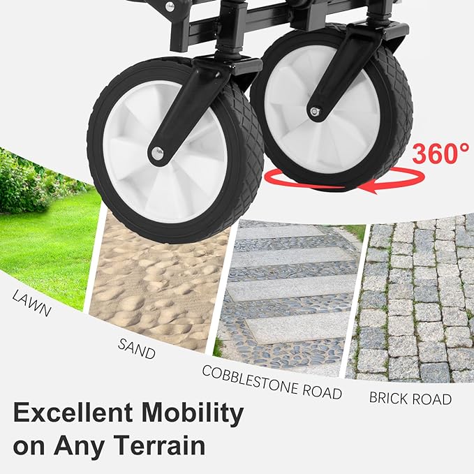 Collapsible Wagon Folding Wagon Garden Cart with Large Capacity, Portable Utility Wagon Cart Heavy Duty for Beach Camping Shopping Garden (Grey)
