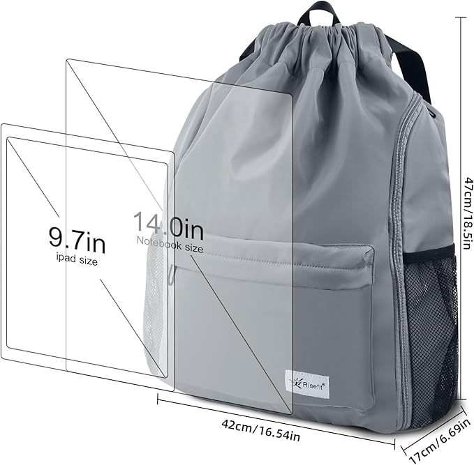 Drawstring Backpack with Mesh Pockets String Gym Bag Sackpack Sandproof Water Resistant Beach Backpack for Men Women