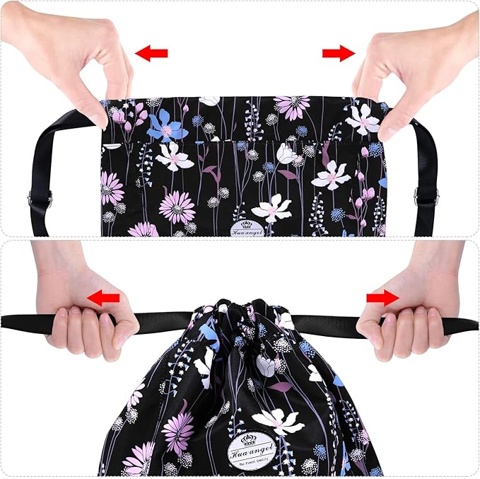 HUA ANGEL Floral Print Drawstring Bag - Lightweight Waterproof Cinch Sackpack with Side Pocket for Men & Women Travel Gym Bag