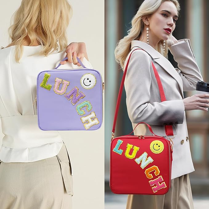 Insulated Lunch Bag Women Lunch Box Kids for Teen Girls Boys, Cute Preppy Lunch Boxes With Adjustable Shoulder Strap, Waterproof Nylon Lunchbox Lunch Bags for School Work Picnic (Red)