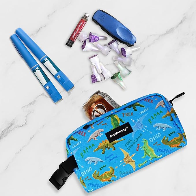 Cerbonny Small Insulated Freezable Cooler Bag for Work, School & Travel; Fit For Yogurt & 3+ (Blue Dinosaur)