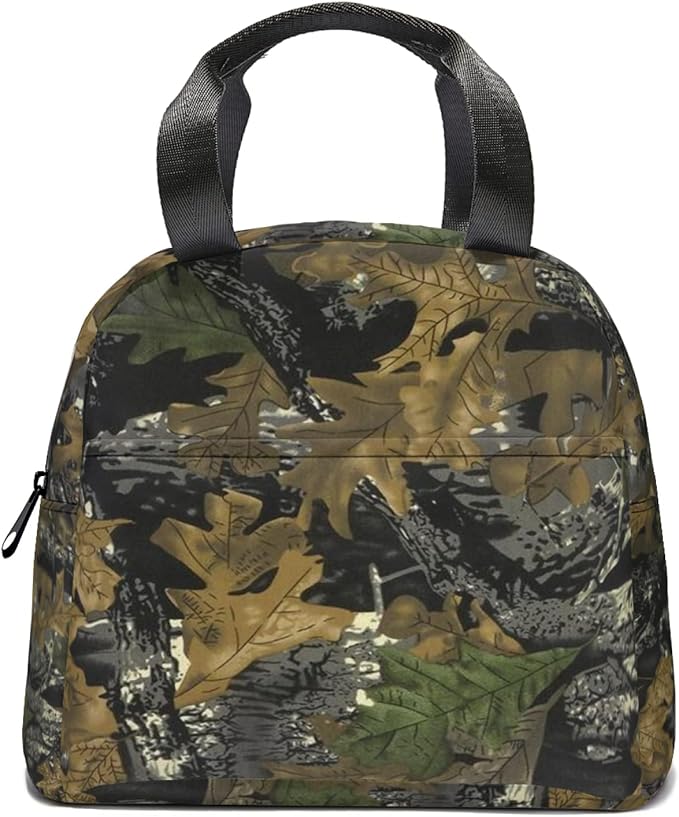 Giwawa Leaf Camouflage Insulated Lunch Bag for Men Women Tree Leaves Camo Reusable Lunch Box Thermal Lunch Cooler Tote Bags with Front Pocket for Kids Boys Girls Office Picnic