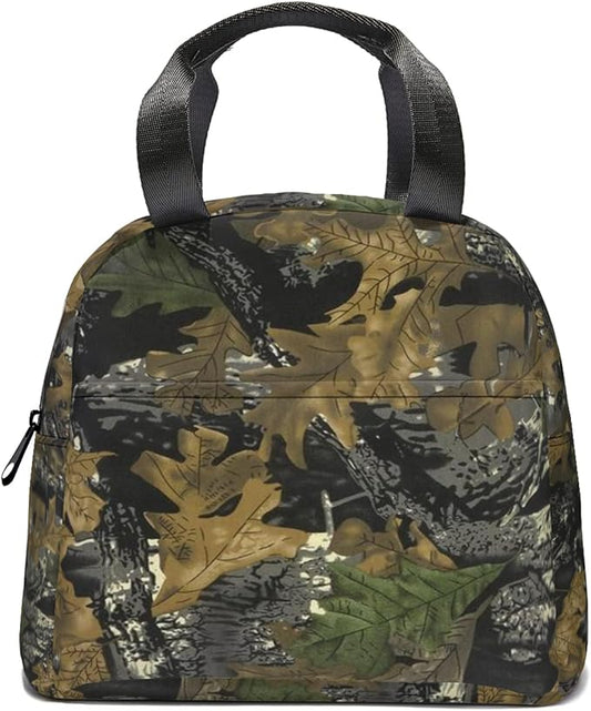 Giwawa Leaf Camouflage Insulated Lunch Bag for Men Women Tree Leaves Camo Reusable Lunch Box Thermal Lunch Cooler Tote Bags with Front Pocket for Kids Boys Girls Office Picnic