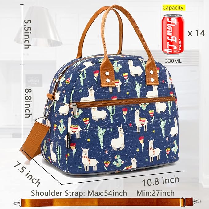 FlowFly Insulated Lunch Bag With Shoulder Strap for Women, Men, and Kids, Large and Reusable, Handle, Freezable Work and School Travel Tote and Meal Prep Organizer,Alpaca