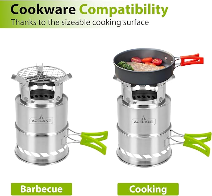 Acelane Camping Wood Stove, Portable Camping Stove - Stainless Steel Survival Stove Backpacking Wood Stove, Folding Small Mini Camp Stove for Hiking Traveling Outdoor