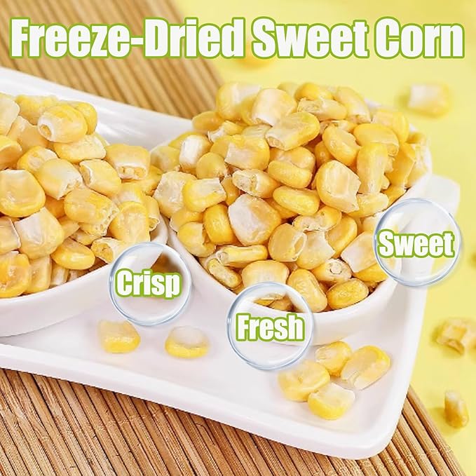 Premium Freeze Dried Sweet Corn Kernels 7 Oz/200g，No Sugar & Additives Healthy Snack Foods for Kids or Adults 100% Natural Freeze Dried Vegetables for Soups，Salads,Baking,Yogurt,Snacks