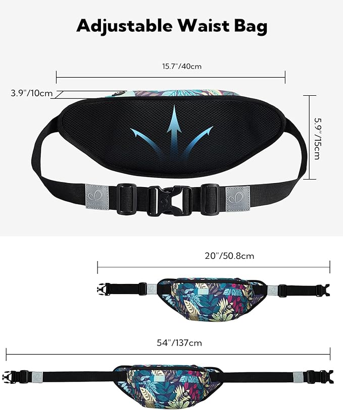 WATERFLY Fanny Pack for Men Women Water Resistant Large Hiking Waist Bag Pack Carrying All Phones for Running Walking Traveling
