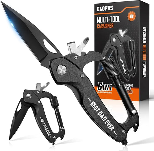 Fathers Day Dad Gifts from Daughter Son, Multitool Carabiner With "Best Dad Ever", Birthday Gifts for Dad Him Husband Boyfriend, Cool Gadgets for Men, Tactical Survival Gear for Camping And Hiking