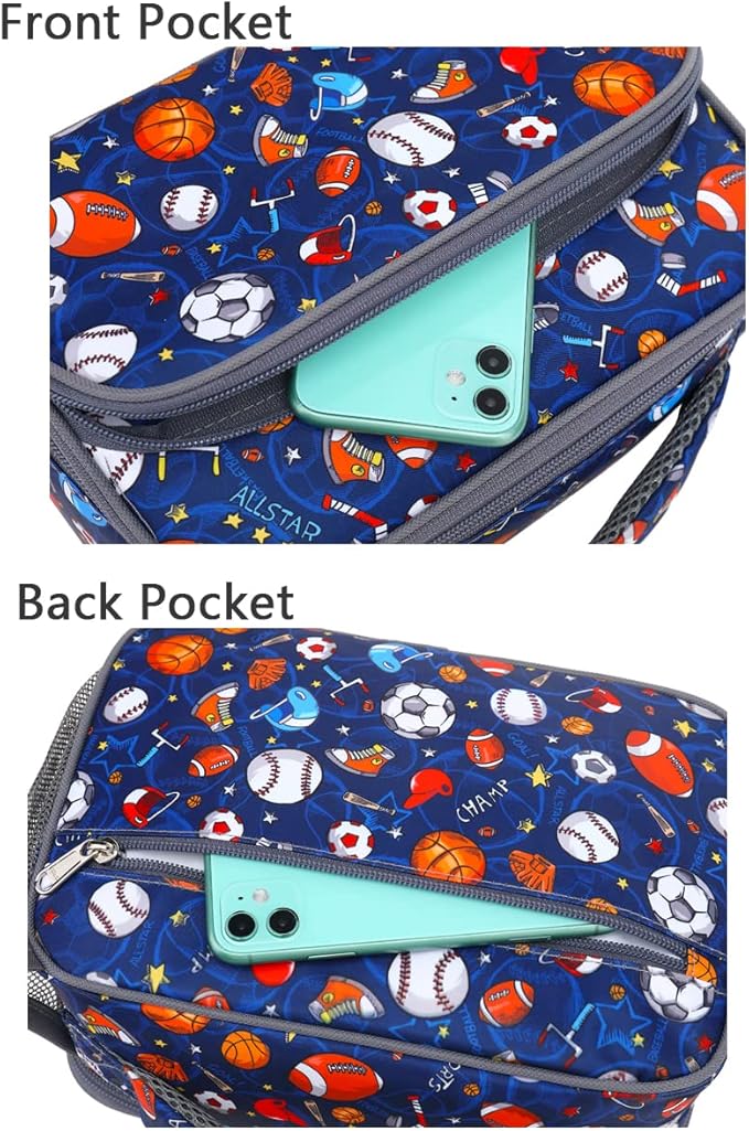 FlowFly Kids Lunch box with buckle Insulated Cooler Back to School Thermal Meal Tote Kit for Girls, Boys (Rugby)