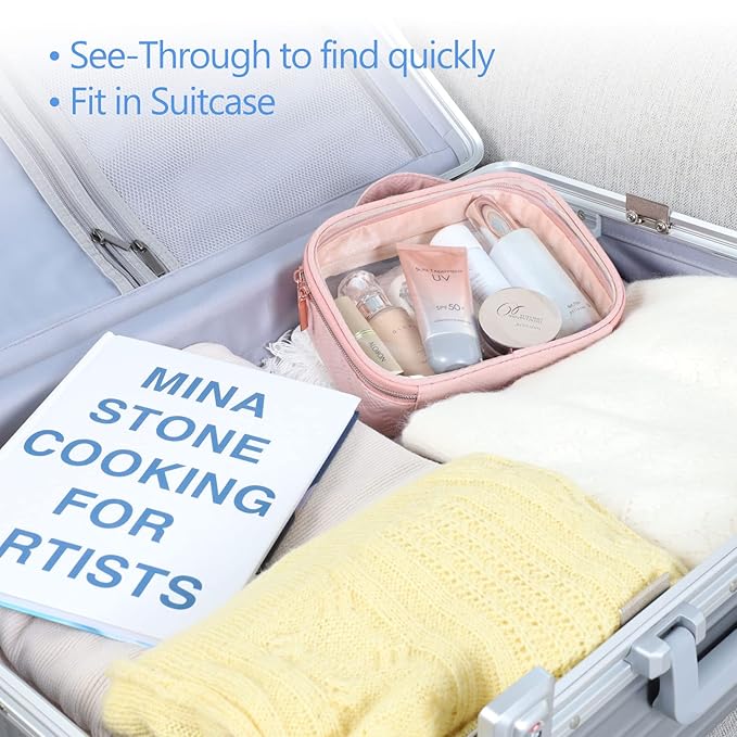 PACKISM TSA Approved Toiletry Bag, 3 Pack Clear Makeup Bags with Handle Large Opening, Clear Toiletry Bags Fit Carry-on Travel Essentials, Quart-sized Travel Bags for Toiletries, Rose Pink