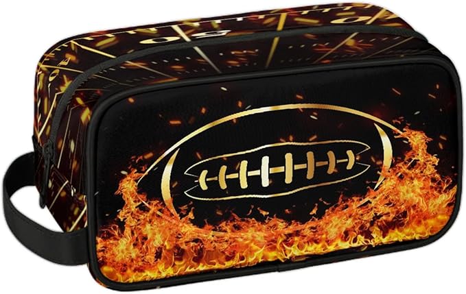 Rugby in Fire Boys Toiletry Bag for Kids Dopp Kit Waterproof Hanging Wash Bag Cosmetic Bag Medicine Bag for Travel Sports Shower Essential