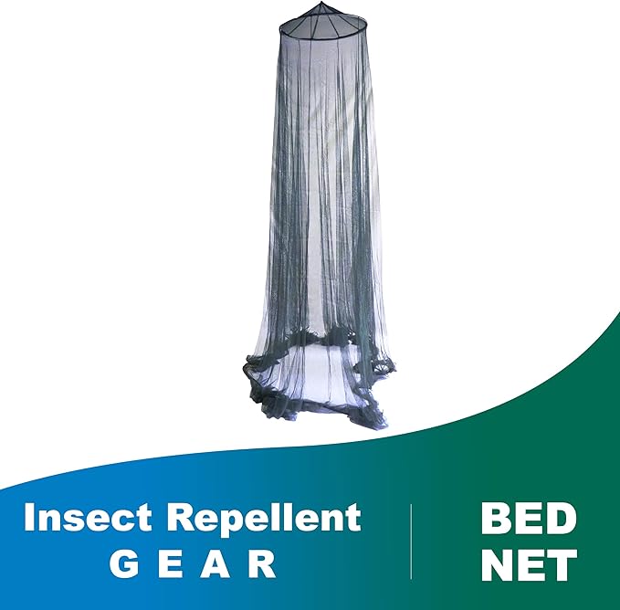 Double Circular Bed Mosquito Net Treated with Insect Shield Permethrin Bug Repellent, Green Bed Net, One Size