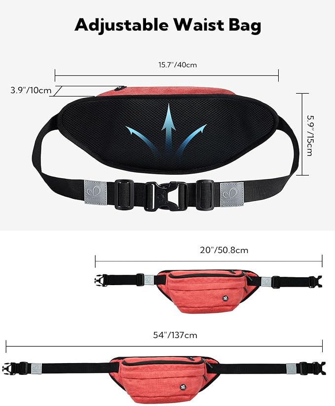 WATERFLY Fanny Pack for Men Women Water Resistant Large Hiking Waist Bag Pack Carrying All Phones for Running Walking Traveling