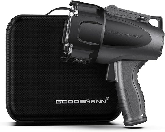 GOODSMANN 6000 Lumen Boat Spotlight - Waterproof Rechargeable LED Hunting Spotlight with Detachable Red Light Filter, EVA Carrying Case