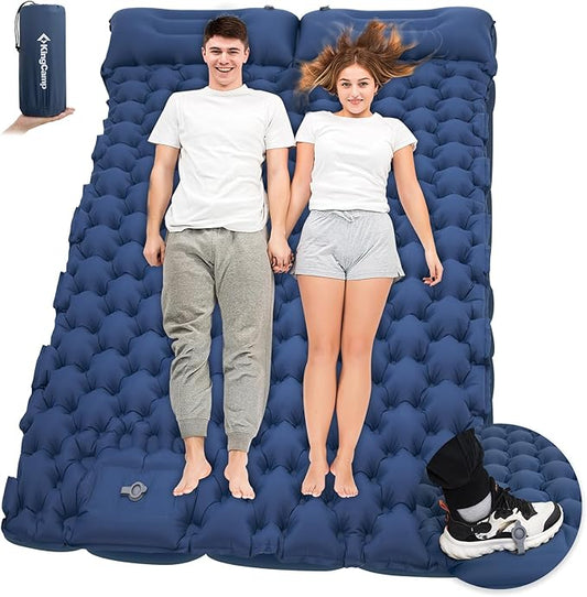 KingCamp Sleeping Pad for Camping, Inflatable Sleeping Pad Ultralight Connectable Camping Mattress with Pillow Built-in Foot Pump for Backpacking Hiking Tent Cot