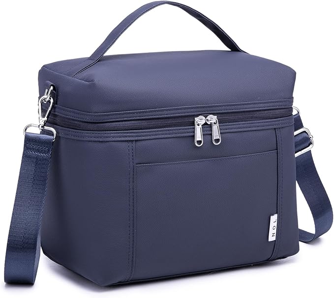 NOL Natural Organic Lifestyle Insulated Lunch Bags for Women Cooler Bag Lightweight Nylon Waterproof Lunch Box For Work (Small, Navy blue)
