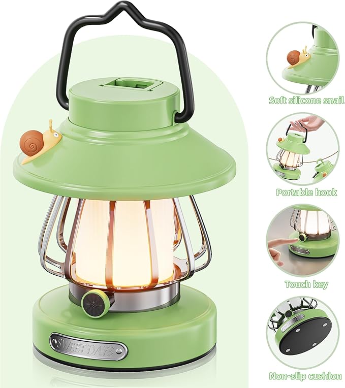 HOMY New Gear lamp for Kids Set Toddler Flashlight Convenient LED Light Rechargeable Battery Operated Outdoor Indoor Essentials Table Portable Night Light Green Gift Electric Camping Lanterns Snail