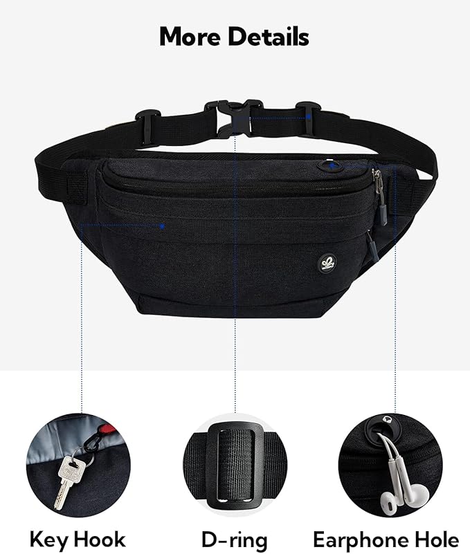 WATERFLY Fanny Pack for Men Women Water Resistant Large Hiking Waist Bag Pack Carrying All Phones for Running Walking Traveling