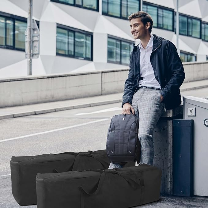 COOLBEBE 60" Sports Duffle Bag - 332L 2PCS Extra Large Travel Duffel Luggage Bag with Upgrade Zipper, Sturdy & Water Resistant Long Duffle Bag for Camping Moving (Black 60inch 2Pack)