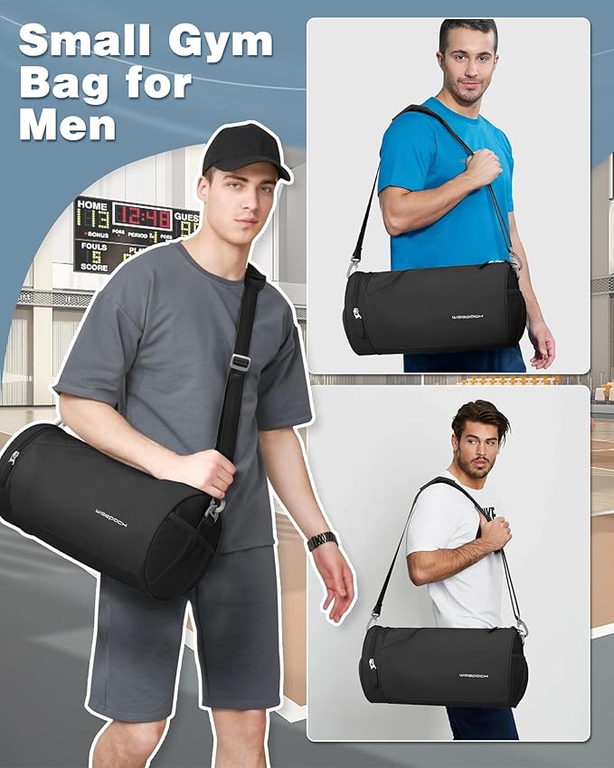 Gym Bag for Women,Men Small Duffle Travel Bags for Women Weekender Bag Waterproof Workout Bag Mini Carryon Sports/Swim Bags for Swimmers with Wet Clothes Compartments BLACK