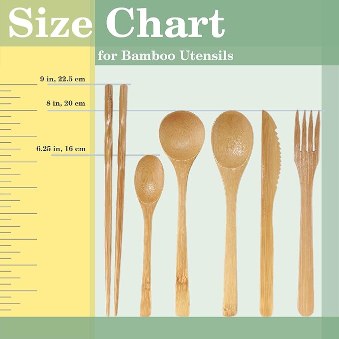 BambooMN Camping Mess Kit Lightweight Organic 8" x 8" Bamboo Plates, Forks, Knifes and Spoons for Camping, Hiking, or Backpacking - 10 Sets