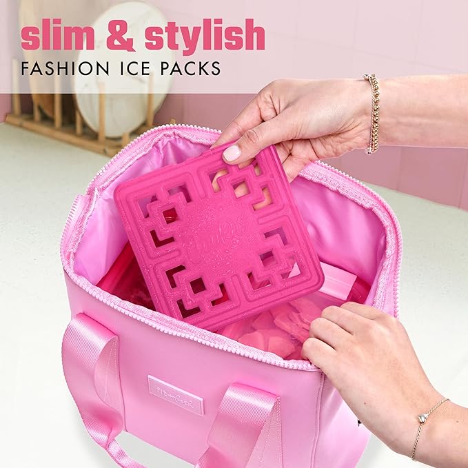 Cool Coolers Large Fashion Ice by Fit + Fresh, 3pk Ice Blocks for Lunchboxes, Freezer Packs for Coolers, Hot Pink