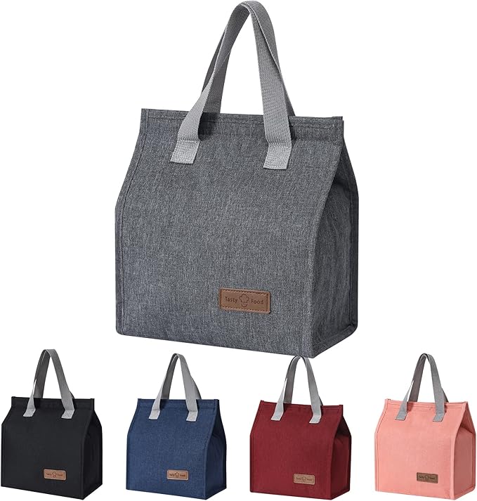 Lunch Bag Insulated, Lunch Box Bag, Reusable Lunch Tote Bag, Lunch Box Container Bag Insulated for Women, Men, Work, Office, Travel - Grey