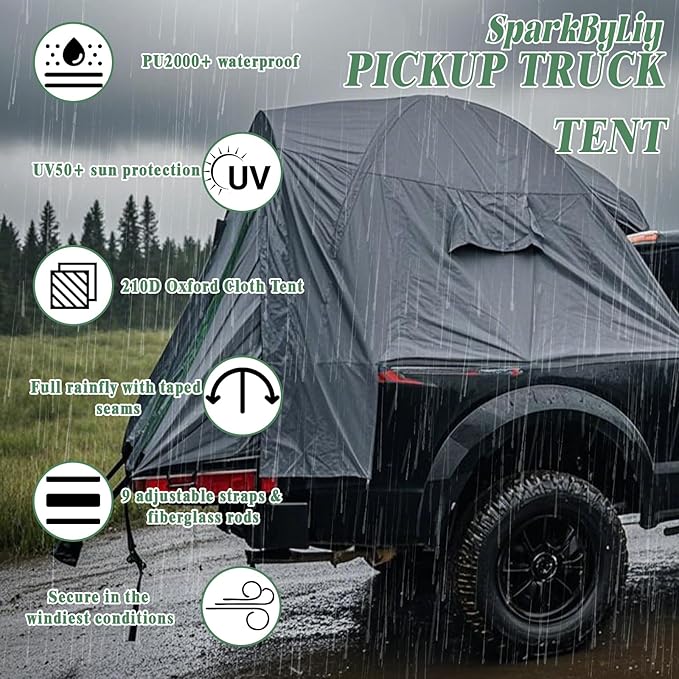 Pickup Truck Tent 5.5-6.0 Ft Truck Bed Tent 210D PU2000 Waterproof 2-Person UV50+ All-Weather Camping Gray-Green