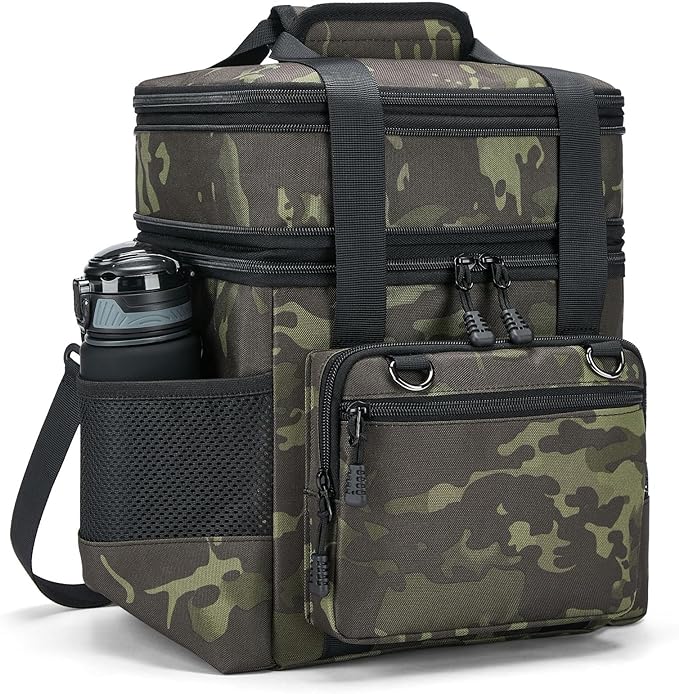 Insulated Lunch Box for Men/Women: Reusable Lunch Bag for Work Office Daytrip Picnic Beach - Leakproof Cooler Tote Bag Organizer for Adults - Black Camo
