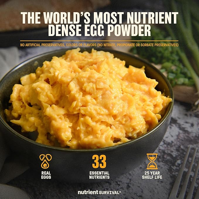 70 Egg Equivalent Nutrient Survival Vitamin Powdered Eggs Blend, Freeze Dried Prepper Supplies & Emergency Food Supply, 33 Essential Nutrients, Gluten Free, Shelf Stable Up to 25 Years