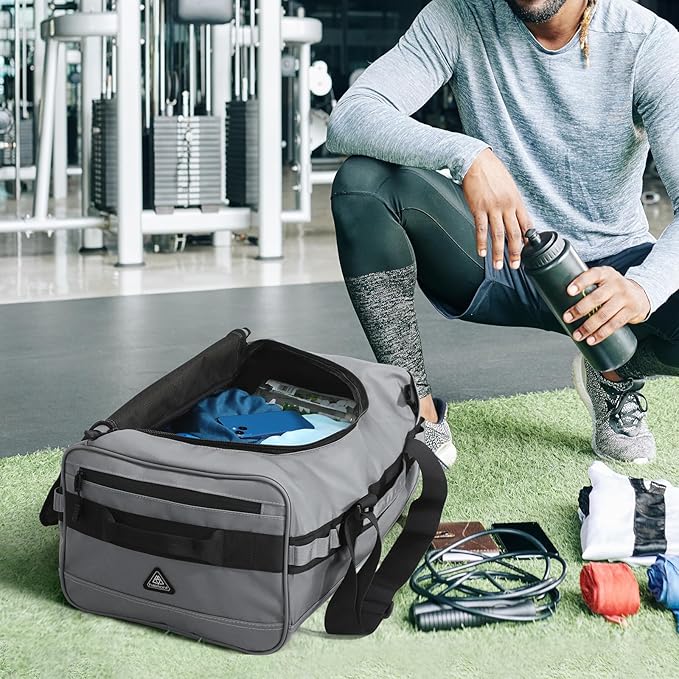 Haimont Mens Duffle Backpacks for Traveling, Convertible Gym Duffel Bag with Backpack Straps, Camping, Overnight Trip, Weekend, Sports Gear Carry-on Bag for Women, Hiking, 40L, Grey