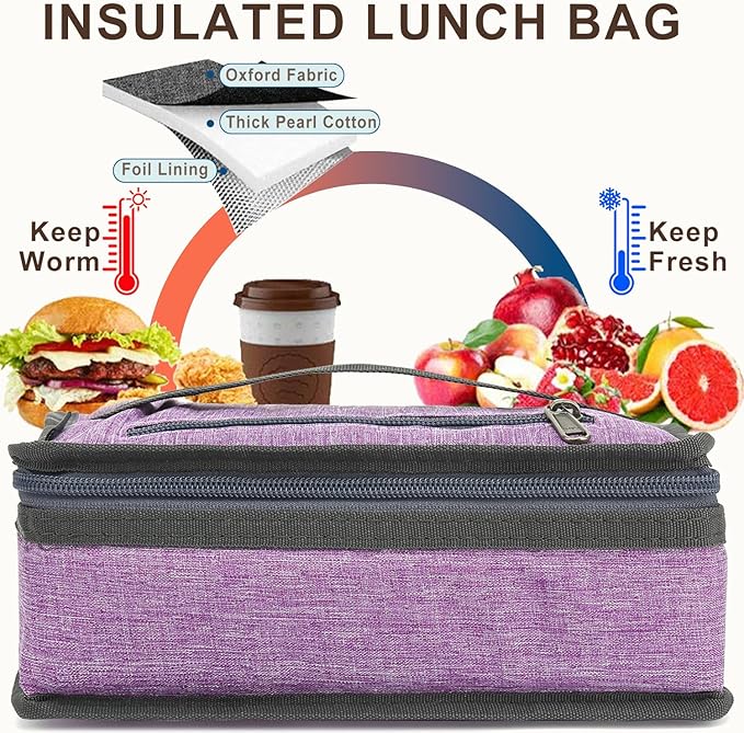 FlowFly Small Insulated Lunch box Portable Soft Bag Mini Cooler Thermal Meal Tote Kit with Handle for Work & School, Purple