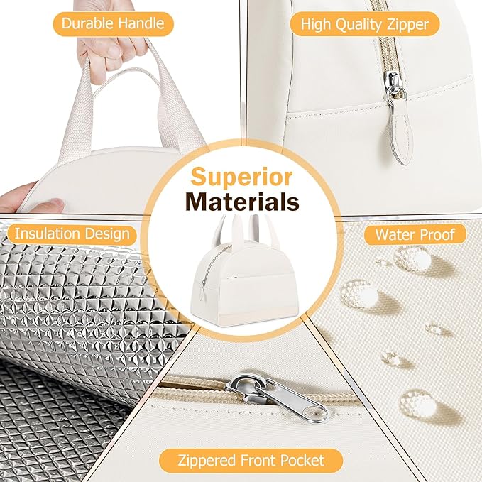 Lunch Box Lunch Bag for Women Men, Leakproof, Insulated Lunch Box Tote with Large Capacity, Lunch Container for Work/Office (Beige)