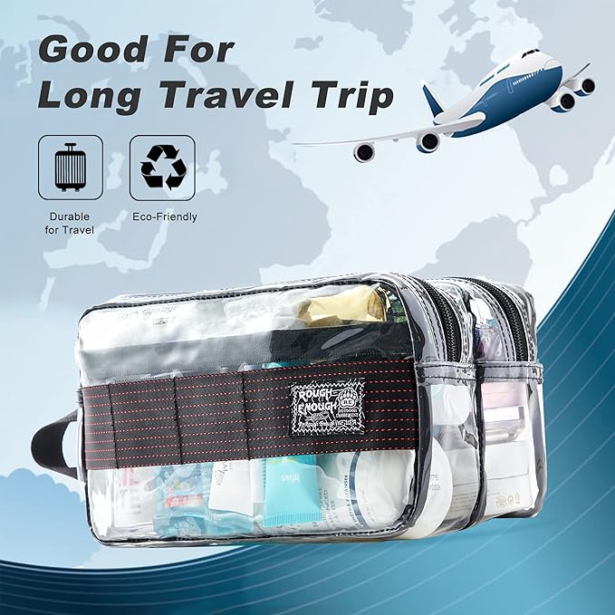 Rough Enough Clear Travel Toiletry Bag for Men Women Traveling Toiletries Essentials Shaving Hygiene Dopp Kit