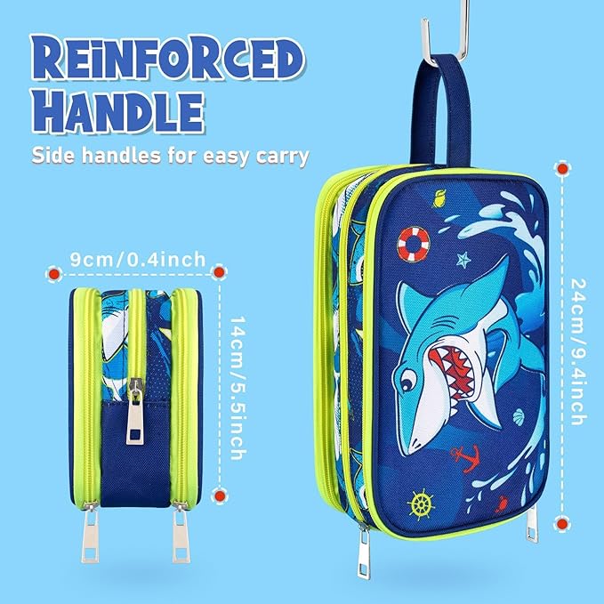 WAWSAM Shark Toiletry Bag - Kids Toiletry Bag for Boys Christmas Birthday Gift Camping Travel Toiletry Case Toiletries Makeup Cosmetic Pouch Pink Water-resistant Wash Bag Dopp Kit with Mesh Pocket