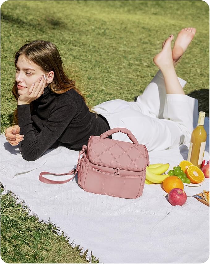 BAGSMART Insulated Lunch Bags for Women, Cute Quilted Lunch Box, Lightweight Puffy Padded Waterproof Lunch Tote, Reusable Lunch Cooler for Work Picnic Travel, Gray